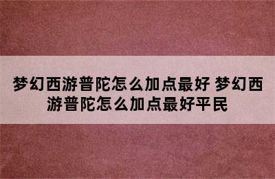 梦幻西游普陀怎么加点最好 梦幻西游普陀怎么加点最好平民